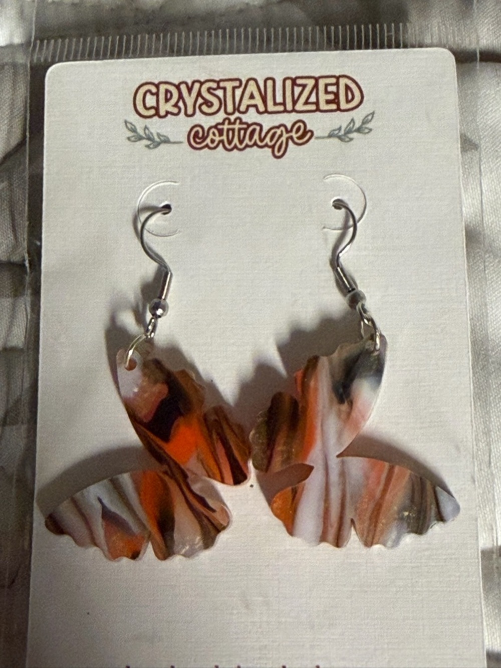 Orange Marble Butterfly Drop Earrings
